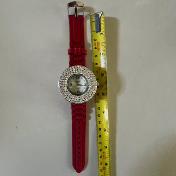 FICARO COUTURE Dark Red Silicone Band White Mother Of Pearl Dial Crystal - Picture 4 of 8